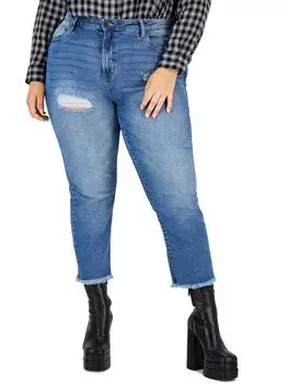 Женские джинсы с высокой посадкой и бахромой по низу, прямые Celebrity Pink, цвет potenza