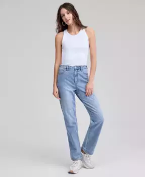 Женские джинсы с высокой посадкой, прямым кроем и вышивкой цветочным узором, длина до щиколотки And Now This, синий