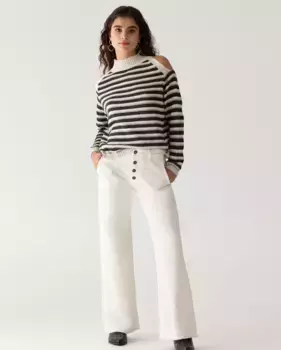 Женские джинсы с завышенной талией и застежкой спереди на четыре пуговицы с потертым подолом Noon, цвет Crudo