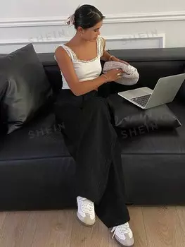 Женские джинсы широкие, длинные, однотонные, свободные брюки Dazy, черный