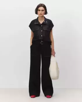 Женские джинсы широкого кроя с контрастной строчкой Simorra, чёрный