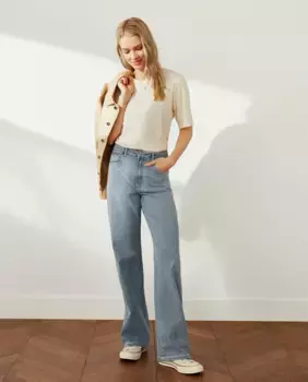 Женские джинсы широкого кроя с пятью карманами Southern Cotton, бледно-голубой