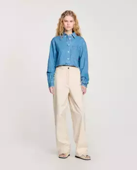 Женские джинсы со шнурками и контрастной строчкой Sandro, цвет Natural