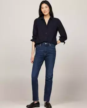 Женские джинсы узкого кроя и завышенной талией Tommy Hilfiger, темно-синий
