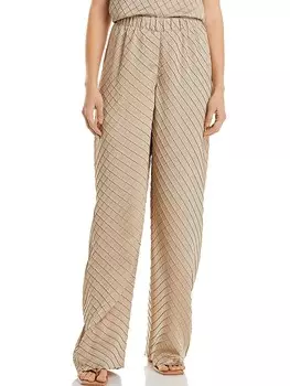 Женские фактурные брюки-палаццо с высокой посадкой Lafayette 148 New York, цвет Sandstone