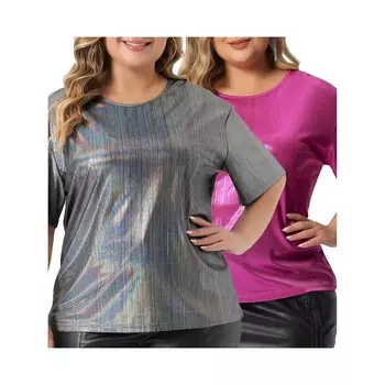 Женские футболки больших размеров с металлическим круглым вырезом и короткими рукавами, блузки, футболки Agnes Orinda, цвет Hot Pink Grey