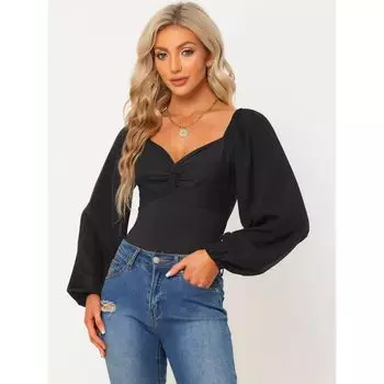 Женские футболки с длинными рукавами и квадратным V-образным вырезом в форме сердца, топы, боди ALLEGRA K