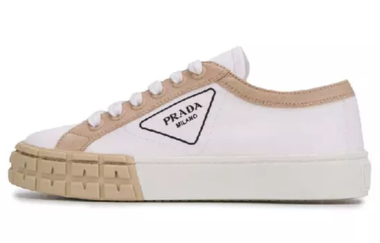 Женские габардиновые туфли Wheel Low «Белый хаки» Prada