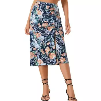 Женские гавайские юбки, пляжная тропическая юбка со сборками спереди и разрезом ALLEGRA K, цвет Dark Blue