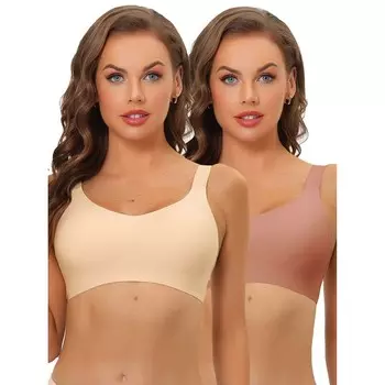 Женские гладкие удобные регулируемые бюстгальтеры-минимайзеры с широкими бретелями, 2 упаковки, без проводов ALLEGRA K, цвет Beige Dark Pink