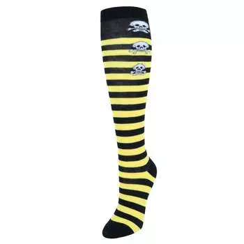 Женские гольфы с готической отделкой и черепом в полоску (1 пара) CTM, черный/желтый