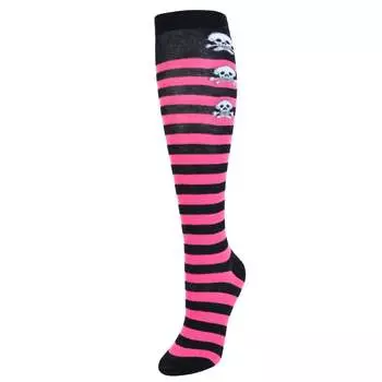 Женские гольфы с готической отделкой и черепом в полоску (1 пара) CTM, цвет black and hot pink