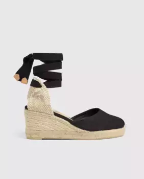 Женские хлопковые эспадрильи Castaer черного цвета на танкетке с застежкой на ленту, черный