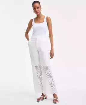 Женские хлопковые брюки с ажурной вставкой I.N.C. International Concepts, белый