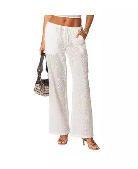 Женские хлопковые брюки с кружевом лимонного цвета Edikted, белый