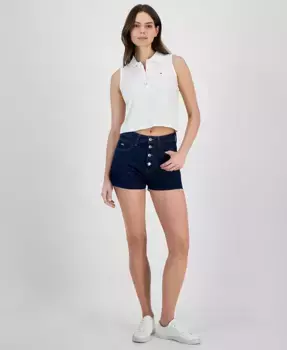 Женские хлопковые джинсовые шорты на пуговицах Tommy Jeans, синий