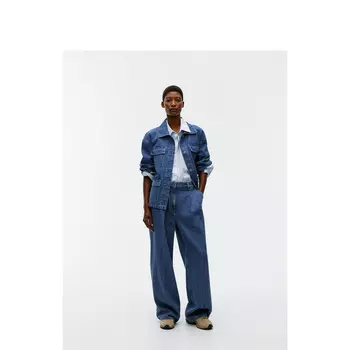 Женские хлопковые джинсы Arket с высокой талией и широкими штанинами, темно-синий