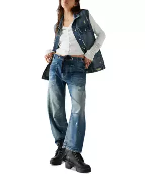 Женские хлопковые джинсы Moxie с заниженной талией и бочкообразным кроем Free People, синий