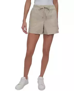 Женские хлопковые карго-шорты с ребристой резинкой на талии DKNY, серый