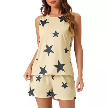Женские хлопковые пижамы, комплект из 2 предметов, шорты на бретельках без рукавов, повседневная пижама с принтом звезд и домашняя одежда Cheibear, цвет Khaki