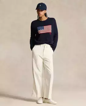 Женские хлопковые широкие брюки с высокой посадкой Polo Ralph Lauren, цвет Crema