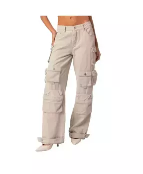 Женские карго-джинсы оверсайз Boyfriend с карманами Edikted, коричневый/бежевый