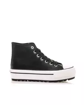 Женские кеды из парусины с высоким берцем и объемным полом Mustang, черный