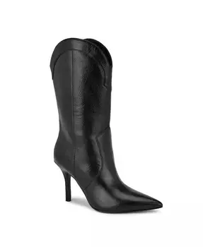 Женские классические ботинки на шпильке с острым носком серого цвета Nine West, черный