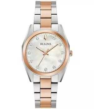 Женские классические кварцевые аналоговые двухцветные часы Bulova Surveyor с браслетом из нержавеющей стали, мультиколор