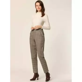 Женские клетчатые брюки в клетку тартан, эластичные прямые длинные брюки с высокой талией ALLEGRA K