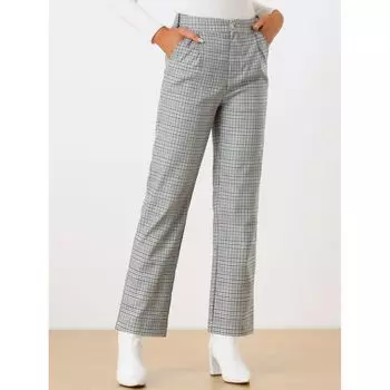 Женские клетчатые длинные брюки с эластичной резинкой на талии и пуговицами на молнии ALLEGRA K, коричневый