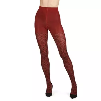 Женские колготки-свитера из хлопковой смеси с ромбовидным узором MeMoi, цвет Ketchup