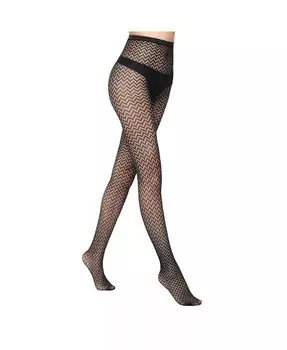 Женские колготки в сеточку с микроволнами Stems, черный