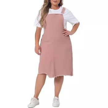 Женские комбинезоны больших размеров, джинсовое платье с потертыми регулируемыми ремнями и неровным подолом Agnes Orinda, розовый