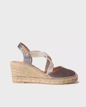 Женские комбинированные кожаные эспадрильи на танкетке Toni Pons, серебряный