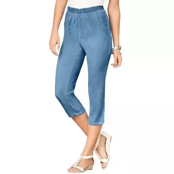 Женские комфортные эластичные капри больших размеров Roaman's, цвет Light Stonewash