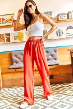 Женские коралловые брюки-палаццо из висконовой ткани с поясом Olalook, оранжевый