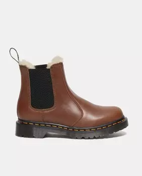 Женские коричневые ботильоны типа «челси» на плоской подошве с прошитой меховой внутренней подкладкой и кулиской сзади Dr. Martens, коричневый