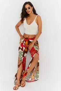 Женские коричневые брюки-палаццо с разрезом M155 Cool & Sexy, коричневый