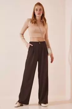 Женские коричневые брюки-палаццо с высокой талией Happiness stanbul, коричневый