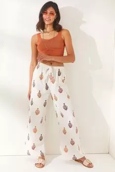Женские коричневые брюки-палаццо в этническом стиле с узором и поясом Olalook, коричневый
