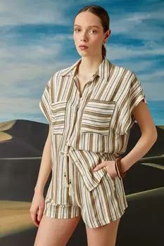 Женские коричневые шорты в полоску Koton, коричневый