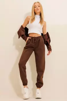 Женские коричневые спортивные штаны для бега с рельефом из трех ниток Trend Alaat Stili, коричневый