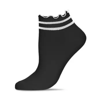 Женские короткие короткие носки из чесаного хлопка с рюшами в полоску MeMoi, черный