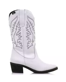Женские ковбойские сапоги из белой кожи с черной вышивкой Mustang, белый