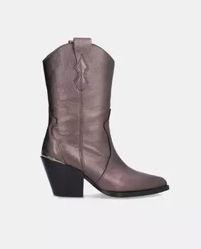 Женские ковбойские сапоги из металлизированной кожи с острым носком и блочным каблуком Alpe, серебро