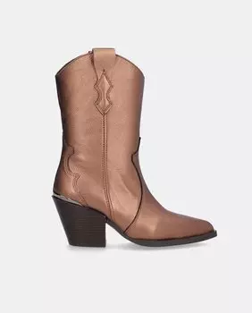 Женские ковбойские сапоги из металлизированной кожи с острым носком и блочным каблуком Alpe, золотой