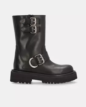 Женские кожаные байкерские ботинки с пряжками Alpe, черный