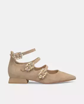 Женские кожаные балетки на плоской подошве с пряжками Alma en Pena, цвет Camel