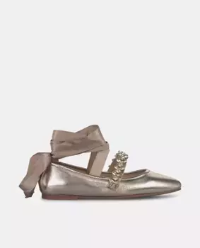 Женские кожаные балетки с бантом на щиколотке Alma en Pena, коричневый